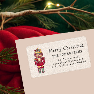 Weihnachtlicher Rustikaler Nussknacker Jute-Rückse Adressaufkleber