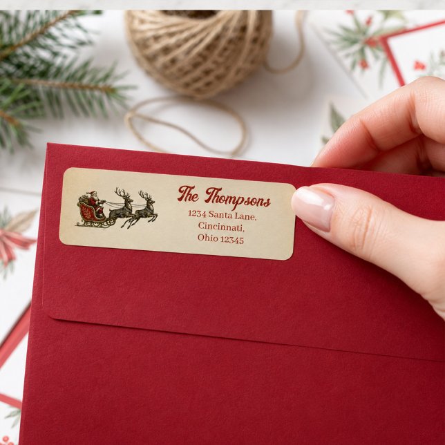 Weihnachtlicher Santa Claus Absenderadresse  (Vintage Santa return address labels add nostalgic charm to Christmas cards and mail.)