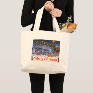 Weihnachtlicher Santa Claus beim Fliegen seines Sc Jumbo Stoffbeutel