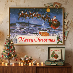 Weihnachtlicher Santa Claus beim Fliegen seines Sc Poster