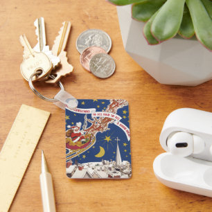 Weihnachtlicher Santa Claus mit fliegenden Rentier Schlüsselanhänger