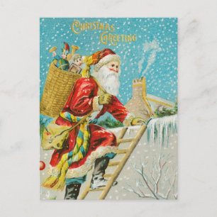 Weihnachtlicher Santa Claus und Geschenke Winter Feiertagspostkarte