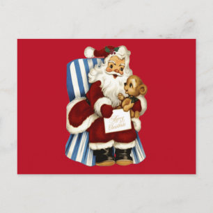 Weihnachtlicher Santa Claus und Teddybär Postkarte