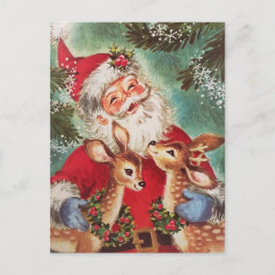 Weihnachtlicher Santa mit Rentieren Feiertagspostkarte