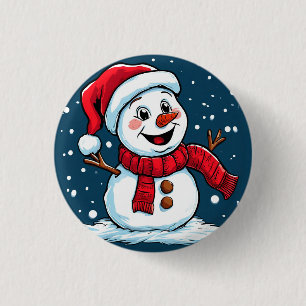 Weihnachtlicher Schneemann-Cartoon mit Santahut Button