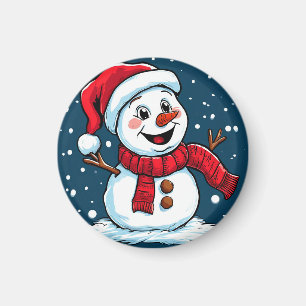 Weihnachtlicher Schneemann-Cartoon mit Santamütze Magnet
