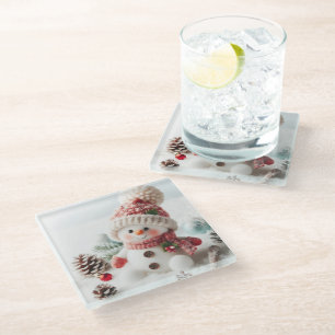 Weihnachtlicher Schneemann Glasuntersetzer