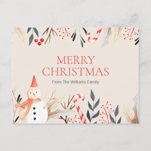 Weihnachtlicher Schneemann im Vintage-Stil Postkarte