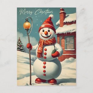 Weihnachtlicher Schneemann im Winterurlaub Postkarte