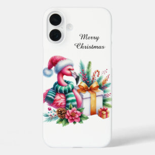 Weihnachtlicher Strand mit anpassbarem rosa Flamin iPhone 16 Plus Hülle