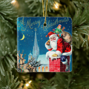 Weihnachtlicher viktorianischer Weihnachtsmann am  Keramikornament