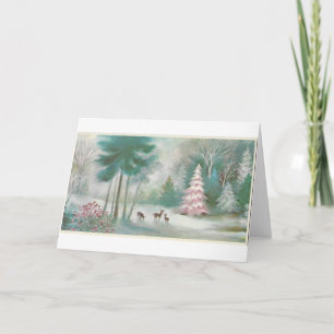 Weihnachtlicher Vintage-Wald Feiertagskarte