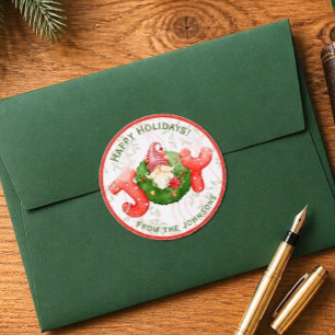 Weihnachtlicher Wasserfarben-Christmas-Gnom-Freude Runder Aufkleber