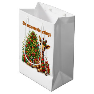Weihnachtlicher Weihnachtsgiraffe anpassbar Mittlere Geschenktüte
