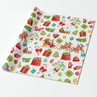 Weihnachtlicher Weihnachtsmann auf dem Schlitten u Geschenkpapier