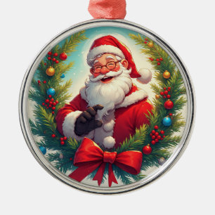 Weihnachtlicher Weihnachtsmann im Weihnachtskranz Ornament Aus Metall