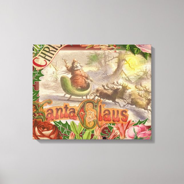Weihnachtlicher Weihnachtsmann mit fliegendem Schl Leinwanddruck (Vorderseite)