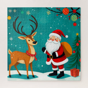 Weihnachtlicher Weihnachtsmann mit Rentieren Puzzle