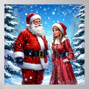 Weihnachtlicher Weihnachtsmann und Frau Claus Poster
