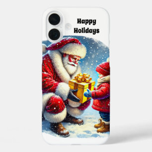 Weihnachtlicher Weihnachtsmann und Kind iPhone 16 Plus Hülle