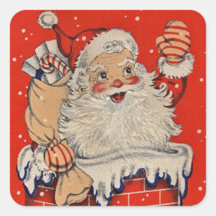 Weihnachtlicher Weihnachtsmann winkend Quadratischer Aufkleber