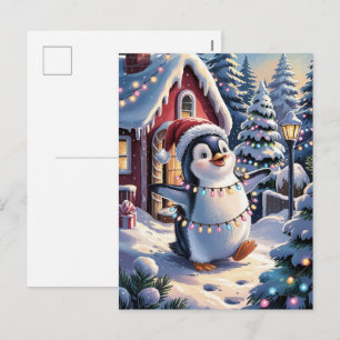 Weihnachtlicher Winter Süßer Pinguin in Santa Hut Feiertagspostkarte