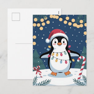 Weihnachtlicher Winter Süßer Pinguin in Santa-Hut Feiertagspostkarte