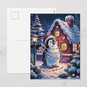 Weihnachtlicher Winter Süßer Pinguin in Santa Hut Feiertagspostkarte