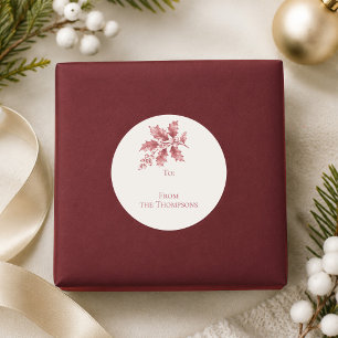 Weihnachtliches botanisches Grün - Elegantes Rot Runder Aufkleber