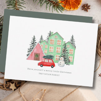 weihnachtliches Cottage Wasserfarbe süß Feiertagskarte