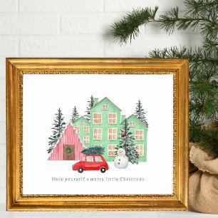 weihnachtliches Cottage Wasserfarbe vintage Poster