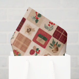 Weihnachtliches Cottagecore-Karo-Geschenke und Bot Seidenpapier