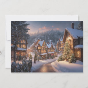 Weihnachtliches Dorf in einer schneereichen Nacht Feiertagskarte