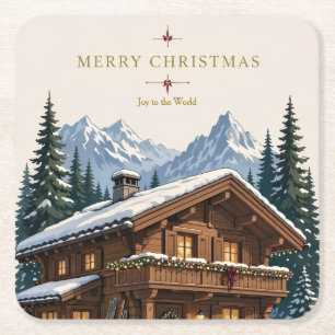 Weihnachtliches europäisches Alpenchalets Schneebe Rechteckiger Pappuntersetzer