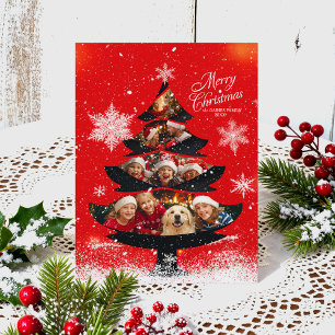 Weihnachtliches Familienfoto mit Schneebaum Feiertagspostkarte