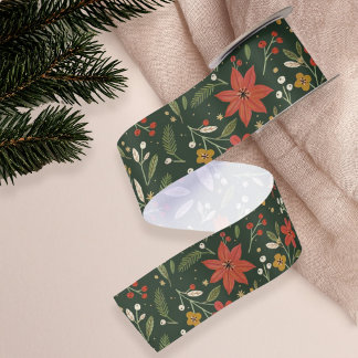 Weihnachtliches Florales Festtags-Christmas Satinband