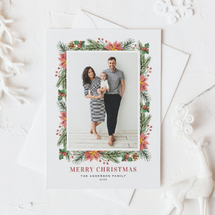 Weihnachtliches Foto mit alten Poinsettien und Kie Feiertagspostkarte