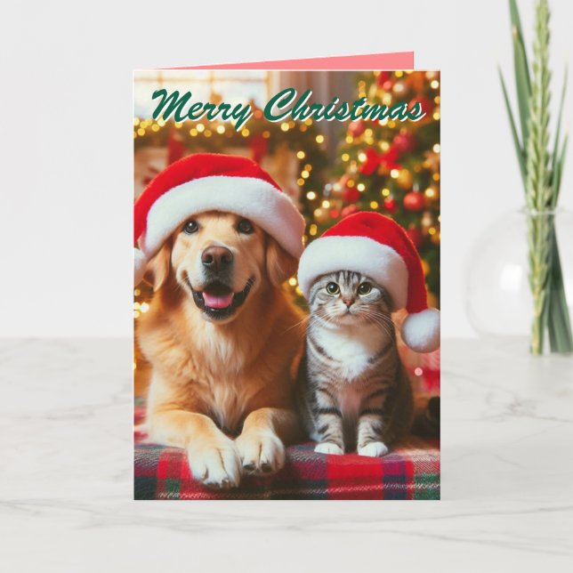 Weihnachtliches Hunde- und Katzen-Weihnachten Feiertagskarte (Vorderseite)