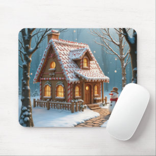 Weihnachtliches Lebkuchenhäuschen mit Schneemann  Mousepad