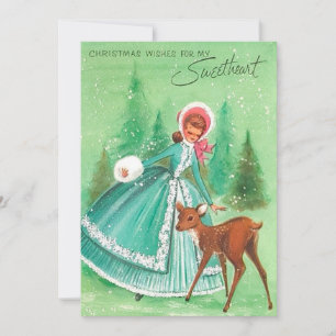 Weihnachtliches Mädchen mit Hirschen Schatz Feiertagskarte