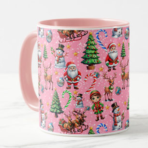 Weihnachtliches Muster mit rosa Hintergrund Tasse