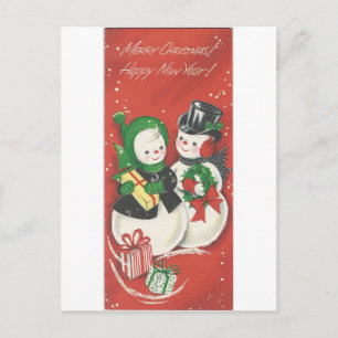Weihnachtliches Paar Schneemann im Vintage Stil Feiertagspostkarte
