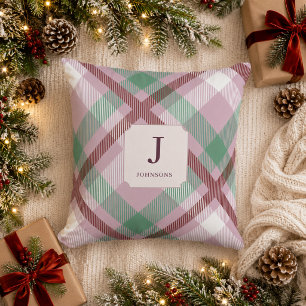 Weihnachtliches Pastell-Karo-Monogramm Kissen