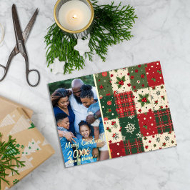 Weihnachtliches Patchwork-Muster-Foto Folien Feiertagspostkarte
