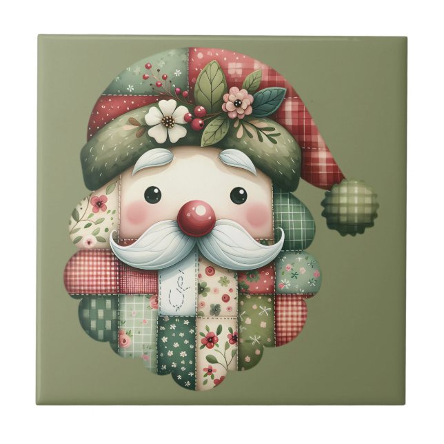 Weihnachtliches Patchwork-Santa-Volk Fliese (Vorderseite)