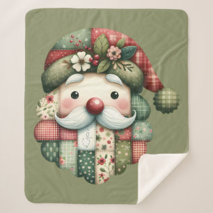 Weihnachtliches Patchwork-Santa-Volk Sherpadecke