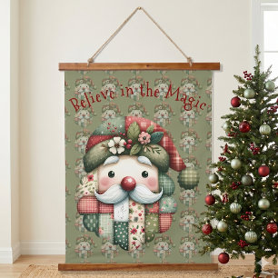 Weihnachtliches Patchwork-Santa-Volk Wandteppich Mit Holzrahmen