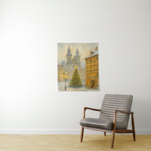 Weihnachtliches Prag im Vintage-Look • Retro-Altst Wandteppich