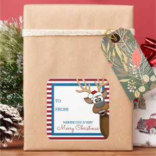 Weihnachtliches Rentier-Geschenketikett-Aufkleber Quadratischer Aufkleber