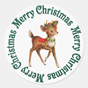 weihnachtliches Rentier im Vintage-Stil Runder Aufkleber